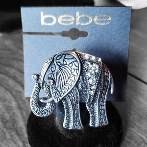 Bebe Silver Elephant Stretch Ring Pave Crystals